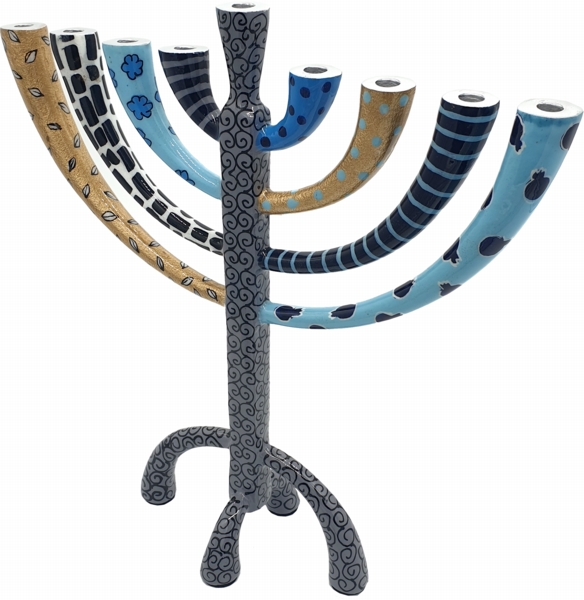 Chanukah Menorah Classic Arms Blue - Hadarya